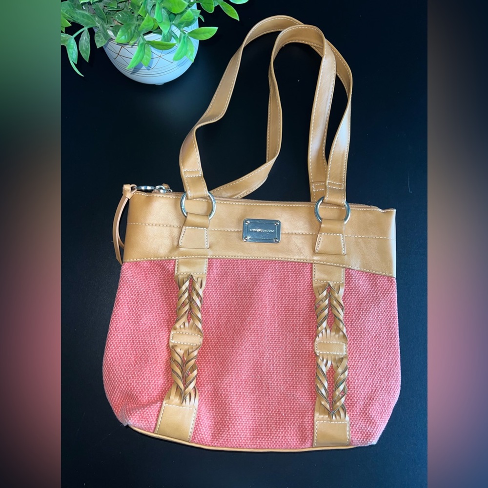 Stone Mountain Leather and Canvas Bag EUC